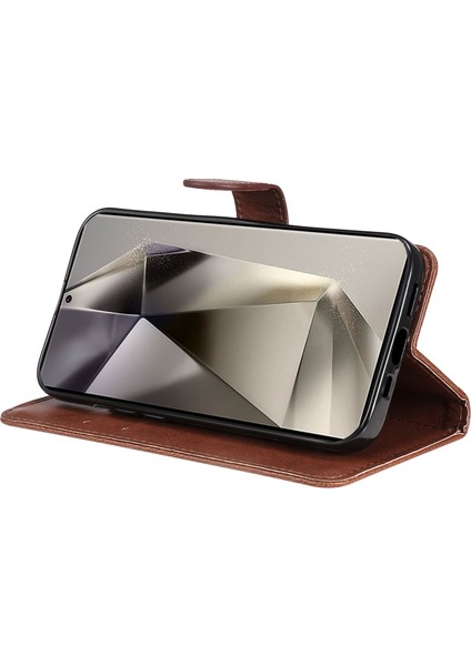 Samsung Galaxy S25 Ultra Için Kt Deri Serisi-2 Kılıf Düz Renk Deri Telefon Kılıfı Cüzdan Standı-Kahverengi (Yurt Dışından)
