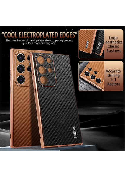 Samsung Galaxy S24 Ultra Kılıf Elektro Kaplama Karbon Fiber Doku Pu+Tpu Telefon Kapağı-Yeşil (Yurt Dışından) modelleri