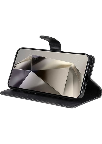 Samsung Galaxy S25 Ultra Için Kt Deri Serisi-2 Kılıf Düz Renk Deri Telefon Kılıfı Cüzdan Standı-Siyah (Yurt Dışından)