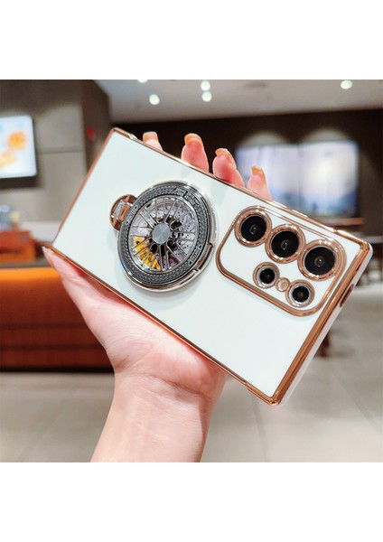 Samsung Galaxy S24 Ultra Kılıf Galvanik Gyro Tasarım Kickstand Yumuşak Tpu Telefon Kapağı-Fildişi Beyazı (Yurt Dışından) fırsatları
