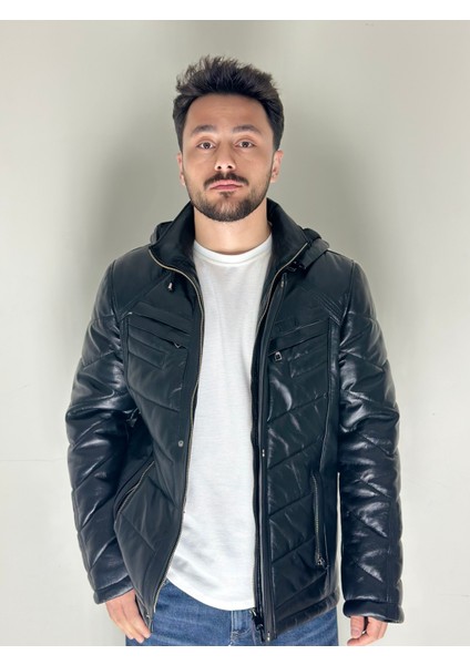 Kapüşonlu Deri Ceket