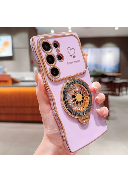 Samsung Galaxy S24 Ultra Kılıf Galvanik Gyro Tasarım Kickstand Yumuşak Tpu Telefon Kapağı-Mor (Yurt Dışından) fırsatları