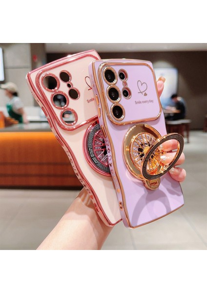 Samsung Galaxy S24 Ultra Kılıf Galvanik Gyro Tasarım Kickstand Yumuşak Tpu Telefon Kapağı-Mor (Yurt Dışından) indirimleri