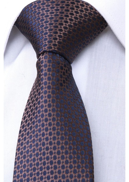 Hand Made Desenli Kahve Lacivert Kravat & Mendil & Kol Düğmesi Hediye Seti fırsatları