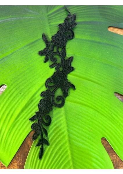 Siyah Güpür Nakış Işleme Aplike Dikiş Aksesuarı 32X8 cm