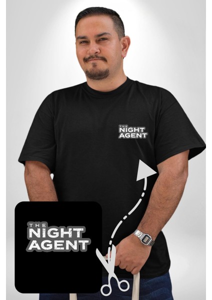 The Night Agent Siyah Büyük Beden Kadın Basic Minimal Baskılı Tişört