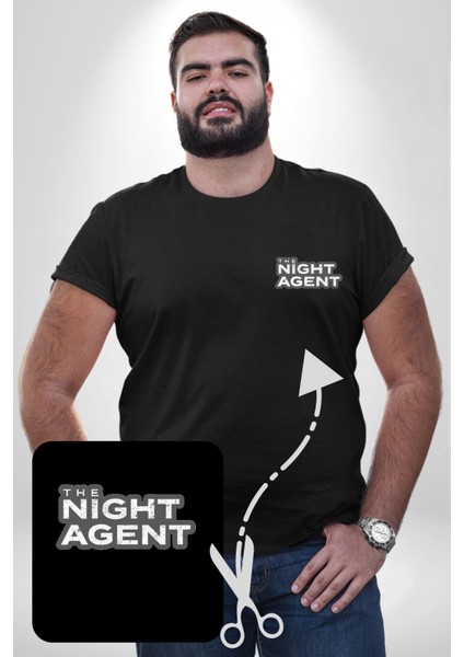The Night Agent Siyah Büyük Beden Kadın Basic Minimal Baskılı Tişört fiyatları