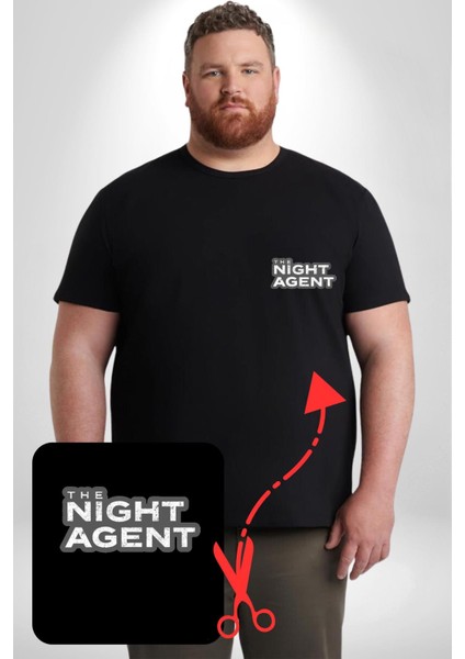 The Night Agent Siyah Büyük Beden Kadın Basic Minimal Baskılı Tişört fırsatları