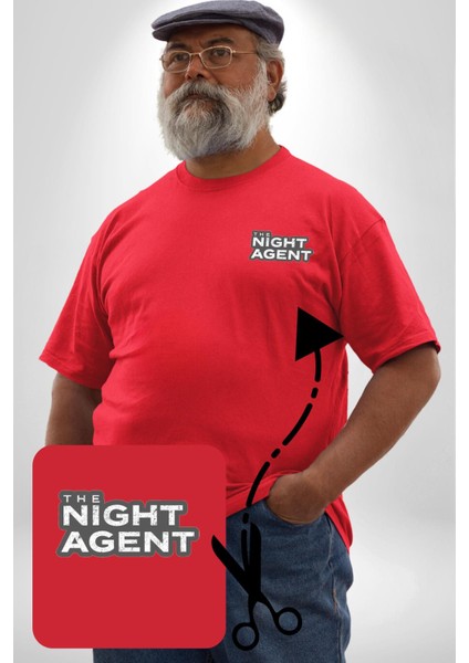 The Night Agent Kırmızı Büyük Beden Kadın Basic Minimal Baskılı Tişört