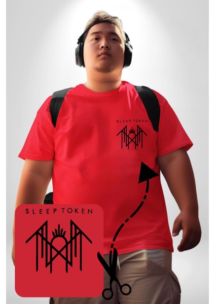 Sleep Token Kırmızı Büyük Beden Kadın Basic Minimal Baskılı Tişört