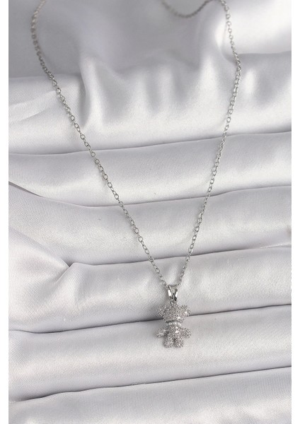 316L Çelik Gümüş Renk Zincir Zirkon Taşlı Ayıcık Figür Kadın Kolye fiyatları