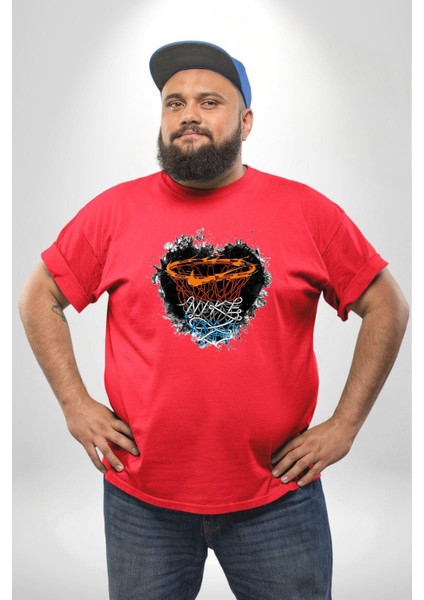 Basketbol Potası Bulutlu Kırmızı Kırmızı Büyük Beden Erkek Kadın Basic Ön Baskılı Tişört fiyatları