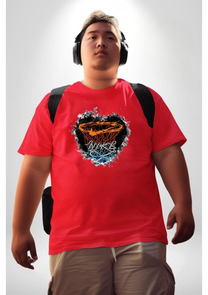 Basketbol Potası Bulutlu Kırmızı Kırmızı Büyük Beden Erkek Kadın Basic Ön Baskılı Tişört modelleri