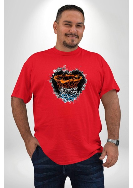 Basketbol Potası Bulutlu Kırmızı Kırmızı Büyük Beden Erkek Kadın Basic Ön Baskılı Tişört fırsatları