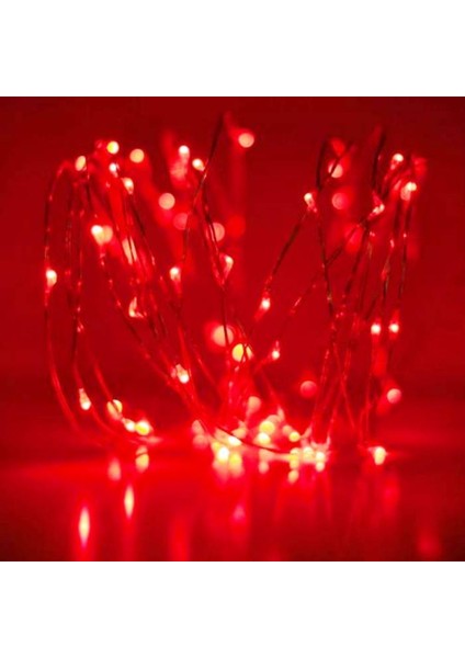 Kırmızı Pilli Işık 10 Metre Pilli Kırmızı LED Işık Noel Işığı Yılbaşı Işığı Kırmızı Yılbaşı Ağacı Işığı