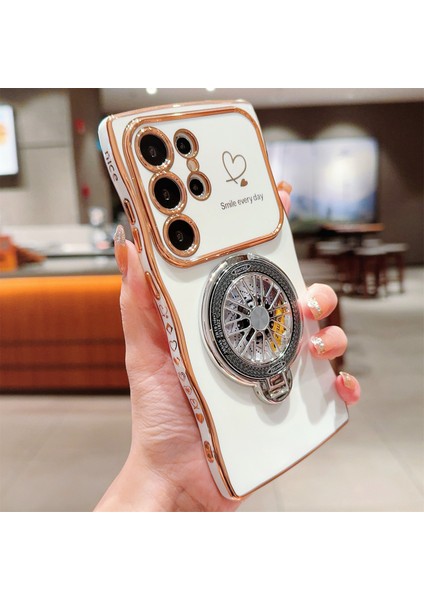 Samsung Galaxy S24 Ultra Kılıf Galvanik Gyro Tasarım Kickstand Yumuşak Tpu Telefon Kapağı-Fildişi Beyazı (Yurt Dışından) fiyatları