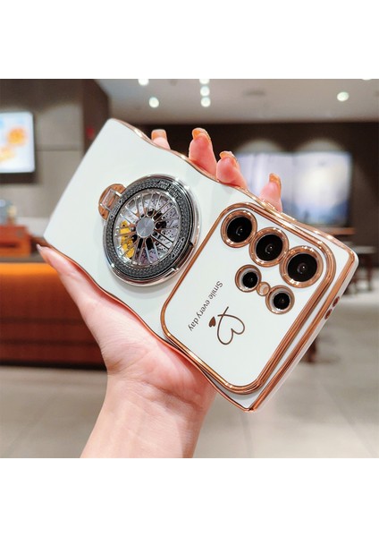 Samsung Galaxy S24 Ultra Kılıf Galvanik Gyro Tasarım Kickstand Yumuşak Tpu Telefon Kapağı-Fildişi Beyazı (Yurt Dışından) modelleri