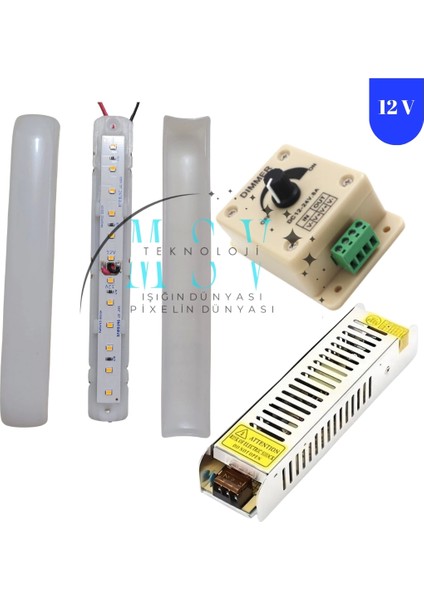 10 Adet 12V 6500K Beyaz Işık Samsung Ledli Pergola 5A Trafo ve 8A Manuel Dimmer Kumandalı Set Tente Aydınlatması