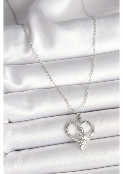 316L Çelik Gümüş Renk Zincir Zirkon Taş Detaylı Kalp Model Kadın Kolye fiyatları