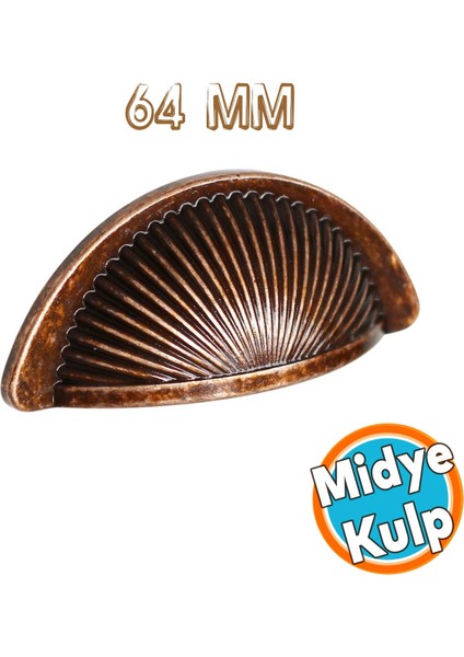 Mobilya Mutfak Dolap Kulpu Kulbu Kulpları Yelken Midye Tas Çanak 64 mm Düğme Eskitme Antikbakır