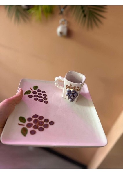 Üzüm Salkım Detay Seramik Kahve Mug Kupa Fincan