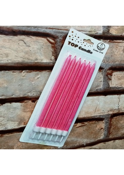 Pink Bırthday Candle Vıp Uzun Parlak Metalik Simli Pembe Pasta Mumu 6 Adet Pembe Doğum Günü Mumu