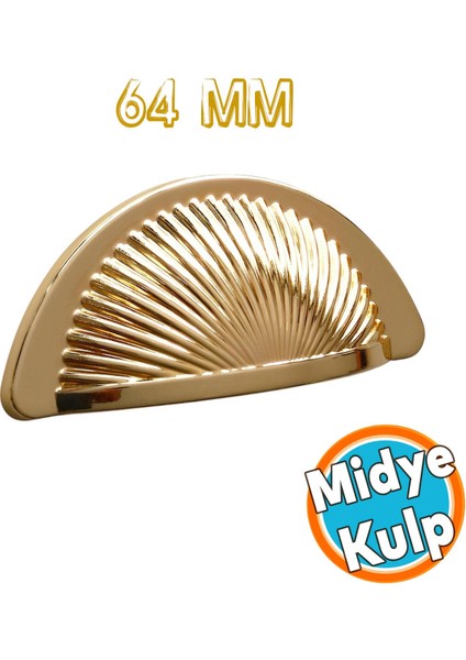 Mobilya Mutfak Dolabı Çekmece Dolap Kulpları Kulb Yelken Midye Tas Çanak 64 mm Düğme Altın Gold