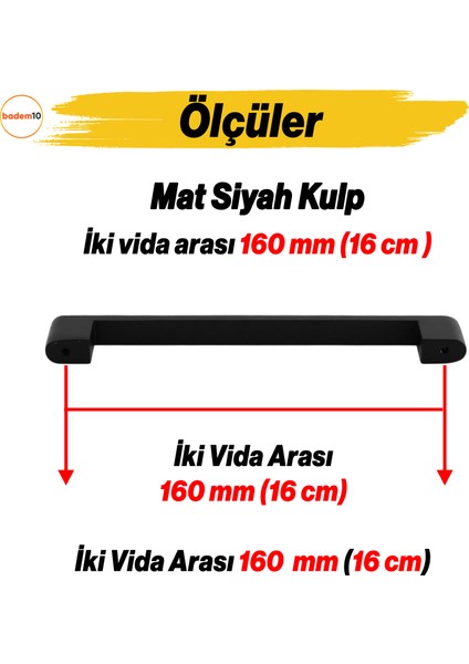 Uhud Kulp 160 mm Siyah Metal Mutfak Mobilya Çekmece Mutfak Dolap Dolabı Kulpları Kapak Kulbu 16 cm