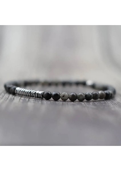 Gri Akik Hematit Bileklik - Doğal Taş Minimalist Aksesuar 4mm