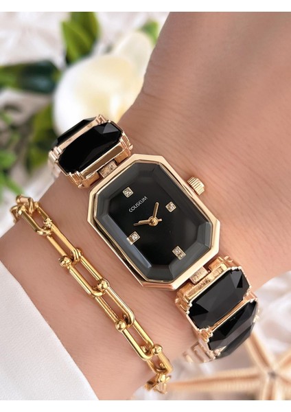 Özel Tasarım Vintage Seri Taşlı Kordon Model Kadın Kol Saati+Bileklik Hediyeli CL8888.S07