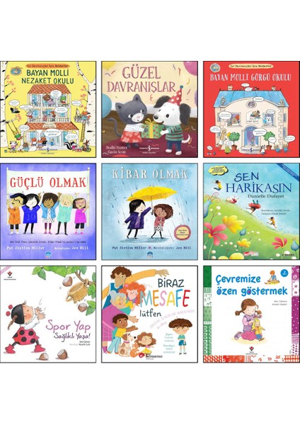 Bayan Molli Nezaket Okulu + Bayan Molli Görgü Okulu + Güzel Davranışlar + Güçlü Olmak + Kibar Olmak + Sen Harikasın + Spor Yap Sağlıklı Yaşa + Biraz Mesafe Lütfen + Çevremize Özen Göstermek / 9 Kitap