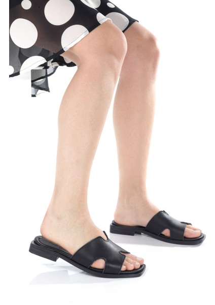 MİA028-1022 Deri Kadın Günlük-Düğün-Eğlence-Siyah Cilt Tatil Terliği fiyatları