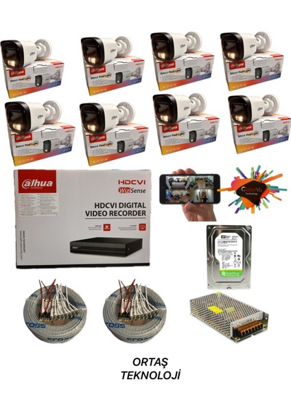 8 Kameralı Gece Renkli 8 Kanal 1tb HDD Hd Kamera Seti