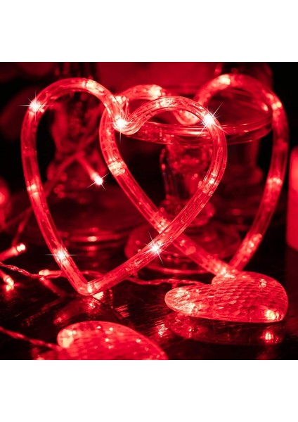 Kırmızı Salkım LED Işık Kalpli Salkım LED Işık Sevgililer Gününe Özel Dekor LED Işık Red Light