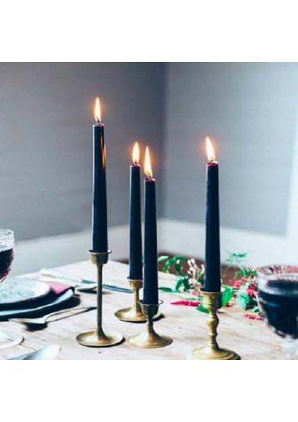 10 Adet Black Candlestıck Siyah Şamdan Mumu Siyah Mum Siyah Masa Mumu Siyah Kalın Uzun Mum Dekor Mum