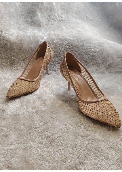 Chic Tül Transparan-Taş Detaylı Sivri Burun 6 cm Ince Topuk Abiye Ayakkabı modelleri