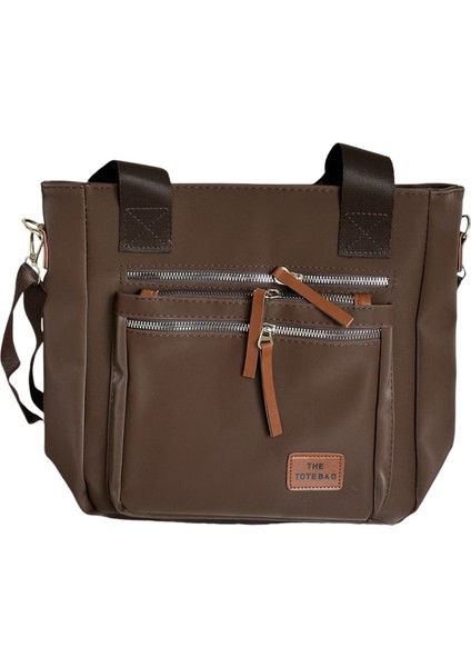 Kadın Kahverengi Çok Gözlü Tote Bag El ve Omuz Çantası
