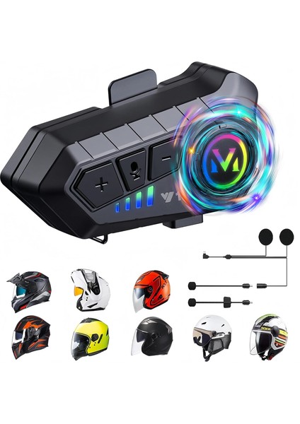 Y10 Su Geçirmez Kask Intercom Bluetoothlu Stereo Rgb Işıklı Universal