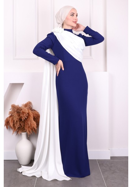 Saks Mavi Omuz Gül Detaylı Abiye fiyatları