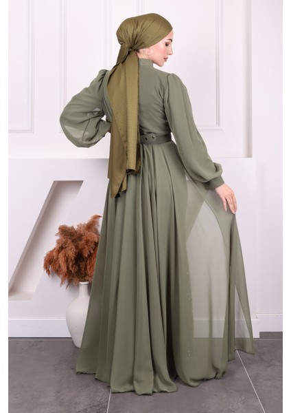 Haki Boncuklu Şifon Abiye fırsatları