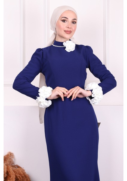 Saks Mavi Kolu Papatya Detaylı Abiye