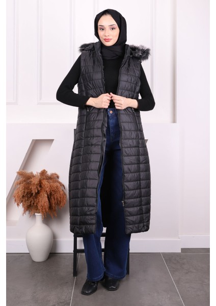 Siyah Kapüşonlu Şişme Yelek