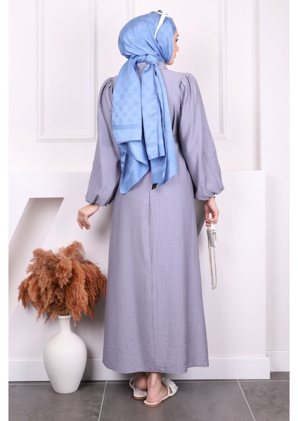 Gri Balon Kol Kuşaklı Elbise fırsatları