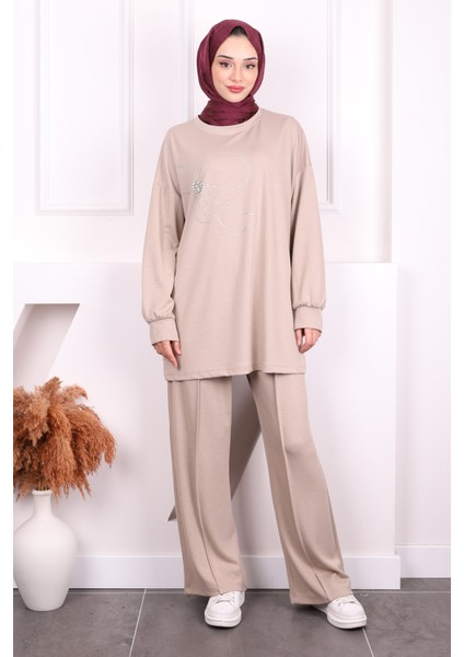 Vizon Taş İşlemeli Modal Tunik Pantolonlu Takım