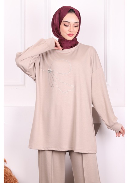 Vizon Taş İşlemeli Modal Tunik Pantolonlu Takım modelleri