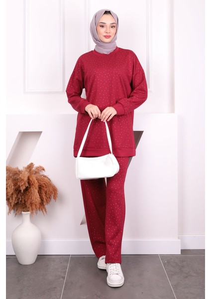 Bordo Taş Detaylı Tunik Pantolonlu Oys Takım fiyatları