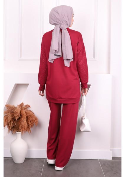 Bordo Taş Detaylı Tunik Pantolonlu Oys Takım fırsatları