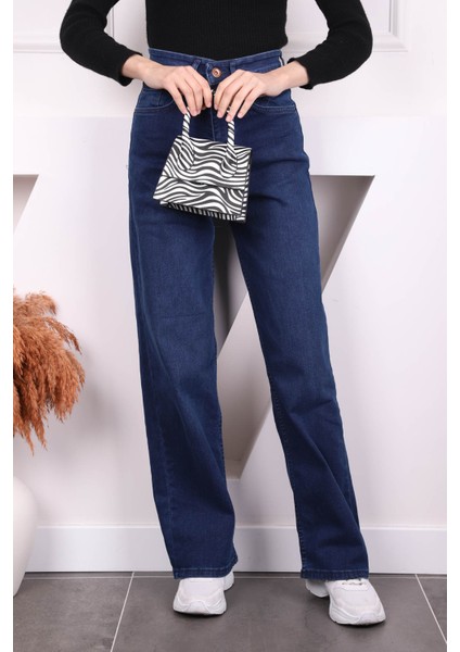 Koyu Mavi Yüksek Bel Palazzo Kot Pantolon fiyatları