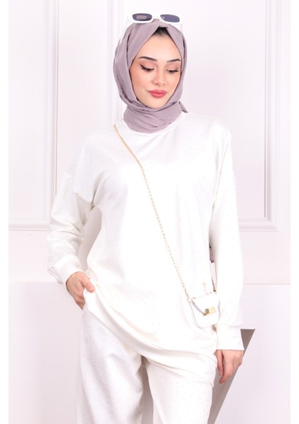 Ekru Taş Detaylı Tunik Pantolonlu Oys Takım modelleri