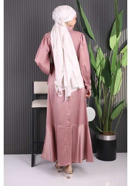 Gül Kurusu Taş Detaylı Eteği Volanlı Saten Abiye fırsatları